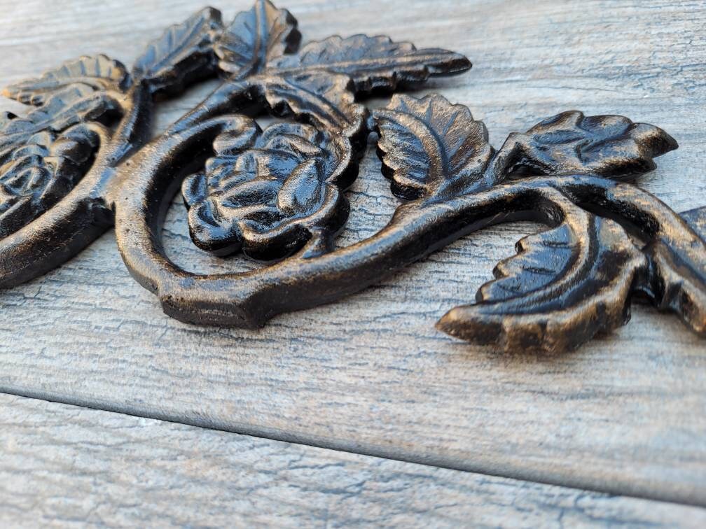 Iron Over door Topper Rose Pediment | PICK YOUR COLOR | Metal Old World Victorian Kitchen Cabinet Hardware | Wall Plaque | FleurDeLisJunkie
