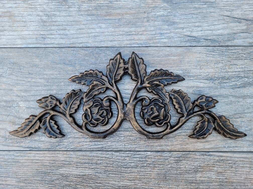 Iron Over door Topper Rose Pediment | PICK YOUR COLOR | Metal Old World Victorian Kitchen Cabinet Hardware | Wall Plaque | FleurDeLisJunkie