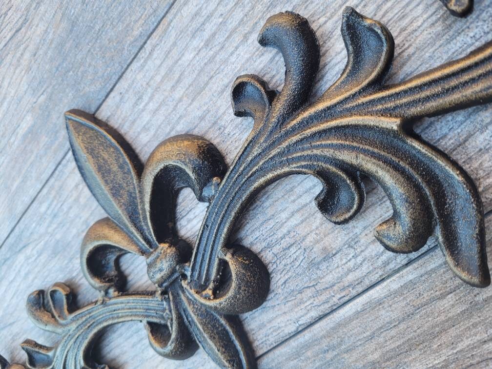 Cast Iron Fleur de Lis Topper | PICK YOUR COLOR | French style Pediment | Wrought Iron Decor | Metal Art | Valance | FleurDeLisJunkie