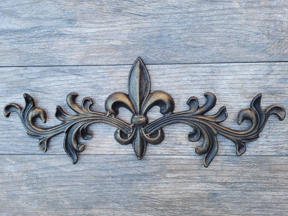 Cast Iron Fleur de Lis Topper | PICK YOUR COLOR | French style Pediment | Wrought Iron Decor | Metal Art | Valance | FleurDeLisJunkie