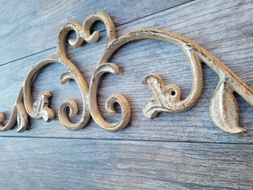 24 in. Cast Iron Topper | Pediment | Wall Plaque | Old World | Tuscan | Medieval | French Country Pediment Over door | FleurDeLisJunkie