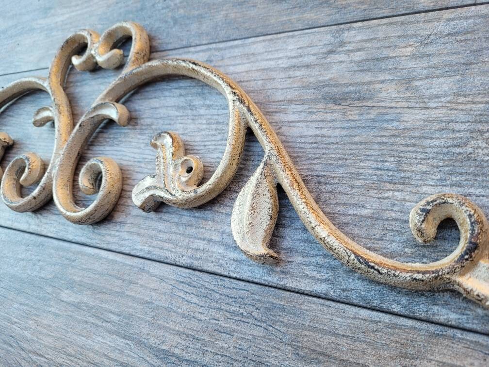 24 in. Cast Iron Topper | Pediment | Wall Plaque | Old World | Tuscan | Medieval | French Country Pediment Over door | FleurDeLisJunkie
