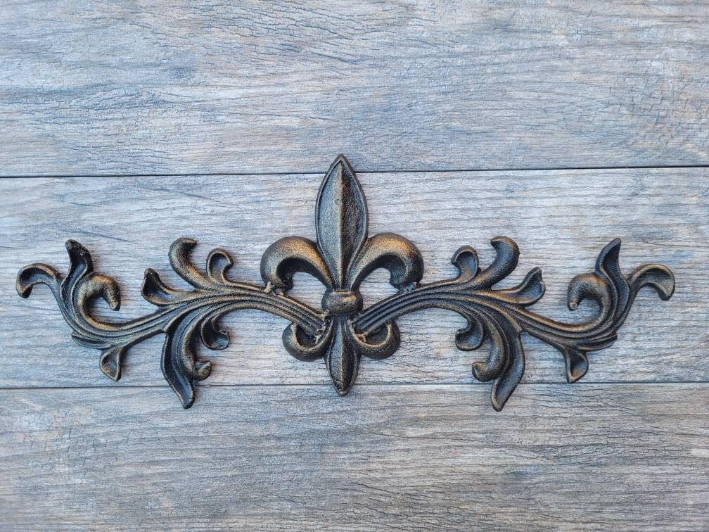 Cast Iron Fleur de Lis Topper | PICK YOUR COLOR | French style Pediment | Wrought Iron Decor | Metal Art | Valance | FleurDeLisJunkie
