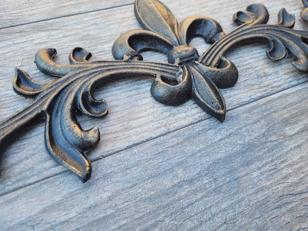 Cast Iron Fleur de Lis Topper | PICK YOUR COLOR | French style Pediment | Wrought Iron Decor | Metal Art | Valance | FleurDeLisJunkie