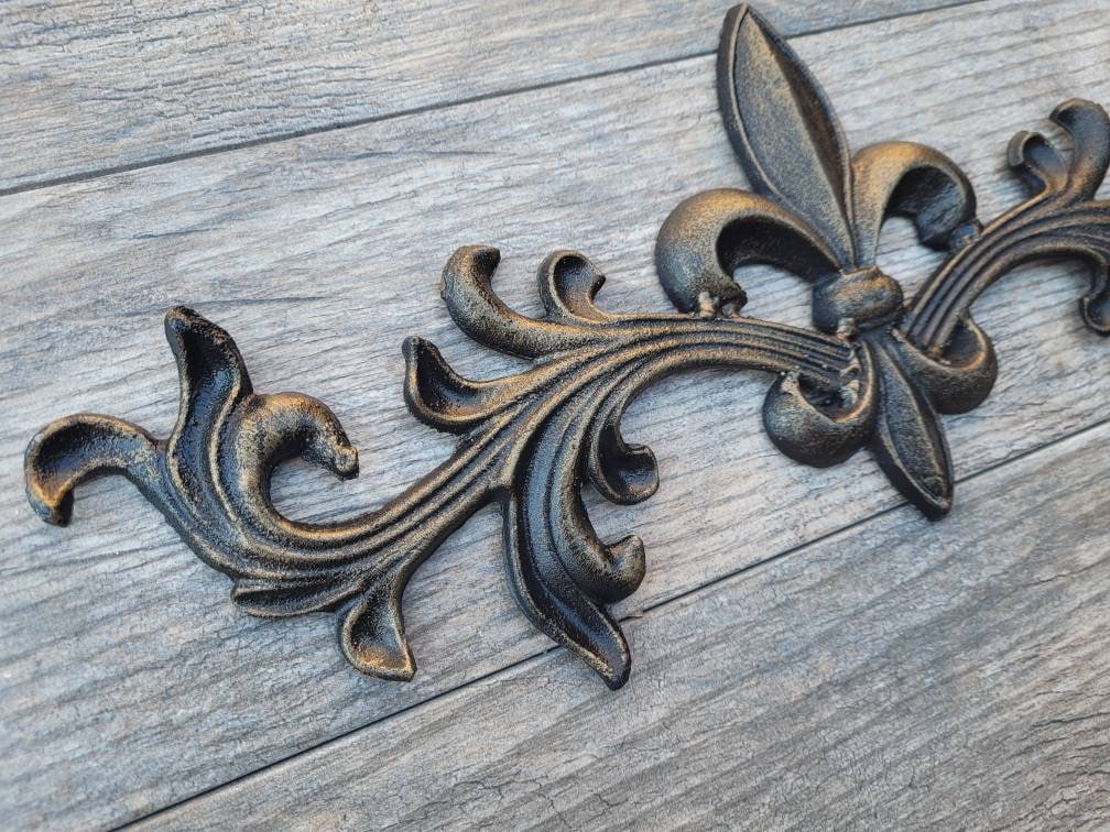Cast Iron Fleur de Lis Topper | PICK YOUR COLOR | French style Pediment | Wrought Iron Decor | Metal Art | Valance | FleurDeLisJunkie