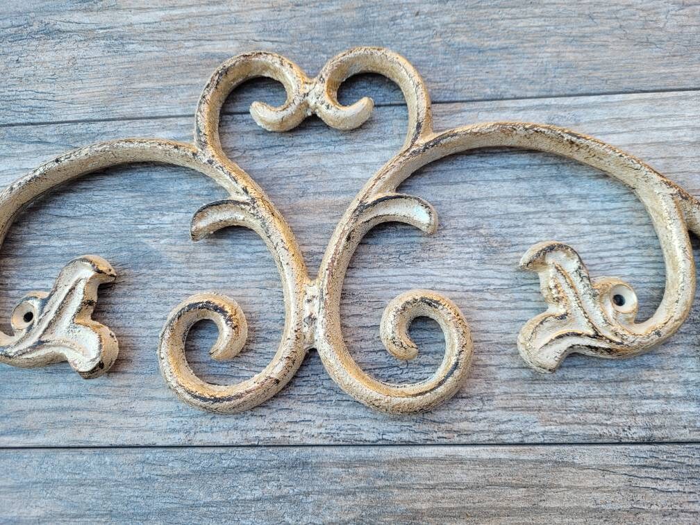 24 in. Cast Iron Topper | Pediment | Wall Plaque | Old World | Tuscan | Medieval | French Country Pediment Over door | FleurDeLisJunkie