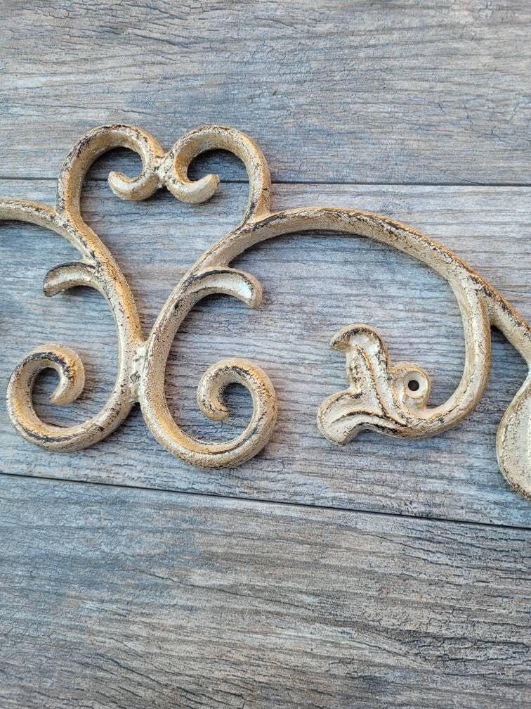 24 in. Cast Iron Topper | Pediment | Wall Plaque | Old World | Tuscan | Medieval | French Country Pediment Over door | FleurDeLisJunkie