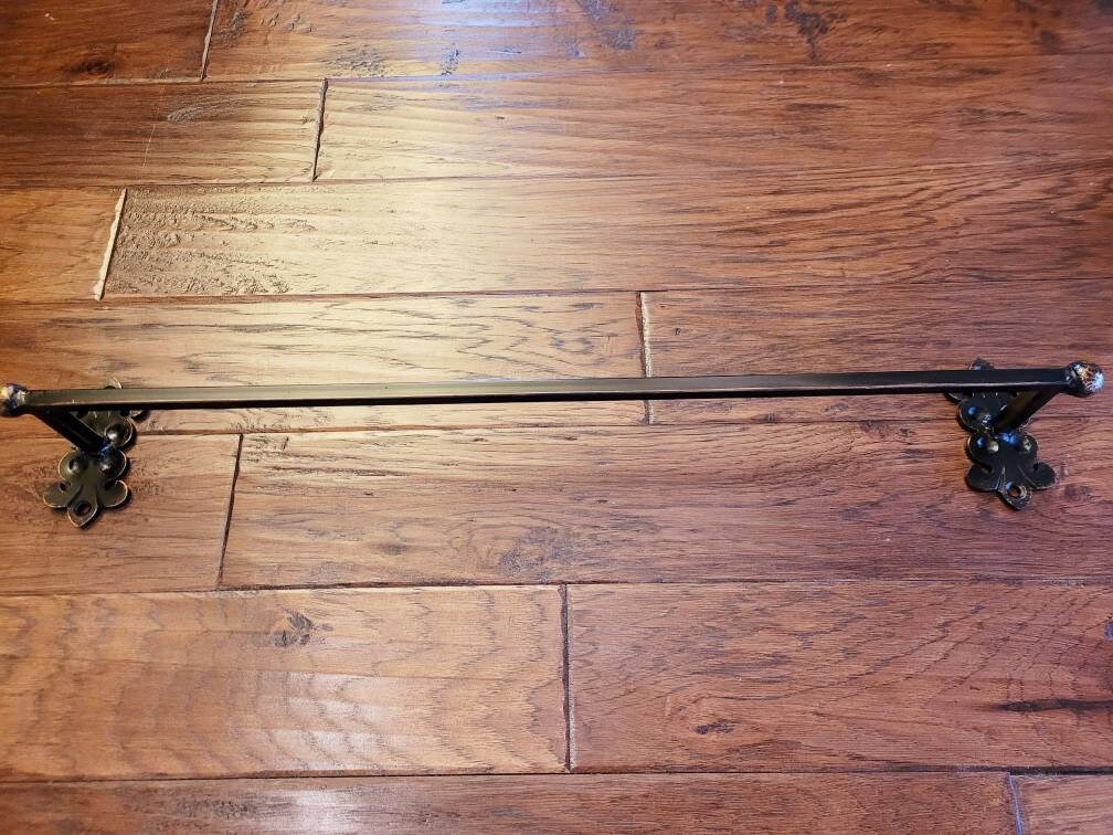Metal Towel Bar for Bathrooom, hand painted. Original design. Hacienda Spanish Mediterranean Medieval Royal Old World Iron Bath Fixture.