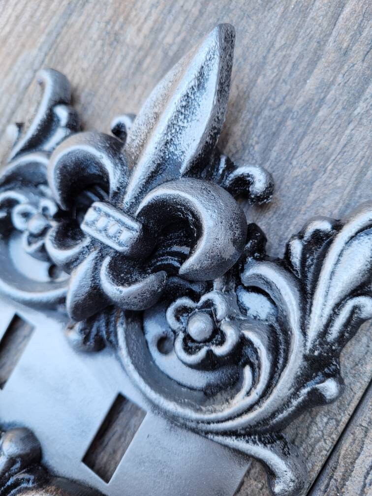 Metal Fleur de Lis Double Toggle Switch Plate | PICK YOUR COLOR | Two gang Decorative Iron Switch plate | FleurDeLisJunkie | Fleur de Lis
