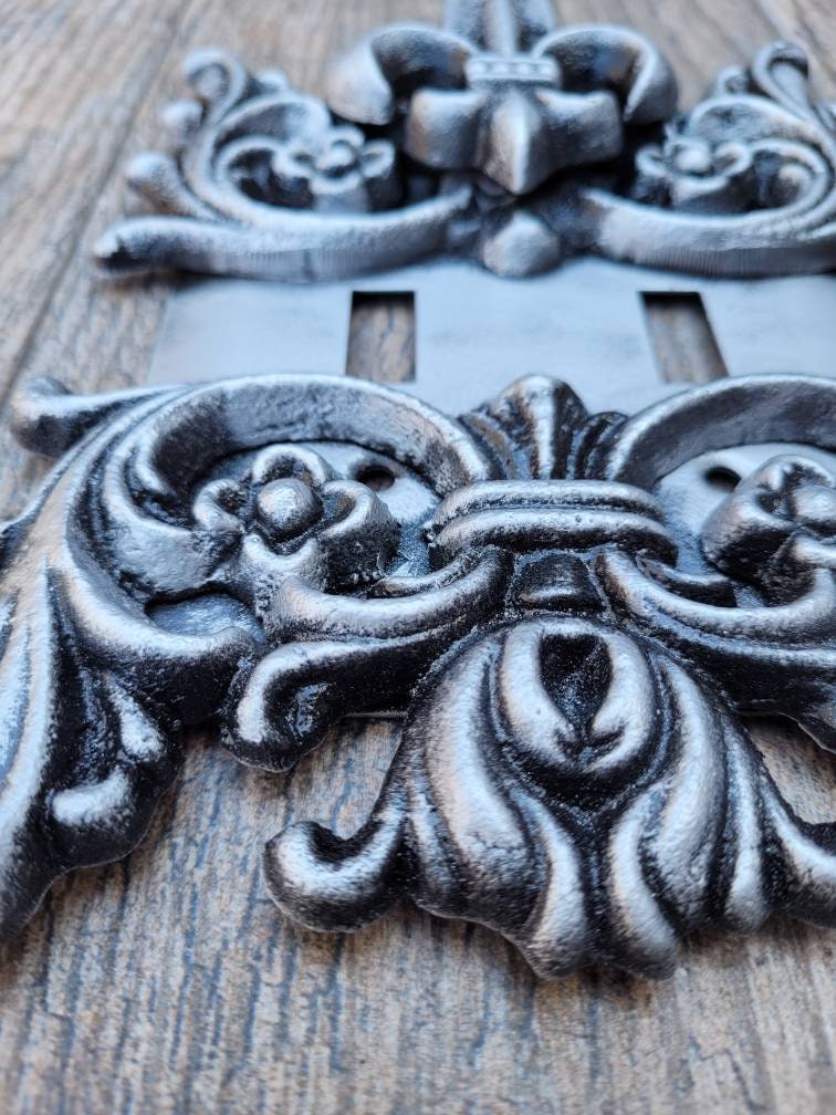 Metal Fleur de Lis Double Toggle Switch Plate | PICK YOUR COLOR | Two gang Decorative Iron Switch plate | FleurDeLisJunkie | Fleur de Lis