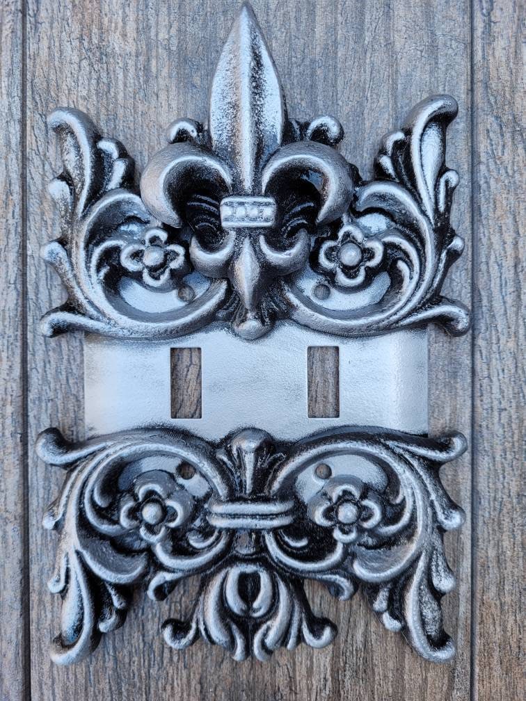 Metal Fleur de Lis Double Toggle Switch Plate | PICK YOUR COLOR | Two gang Decorative Iron Switch plate | FleurDeLisJunkie | Fleur de Lis