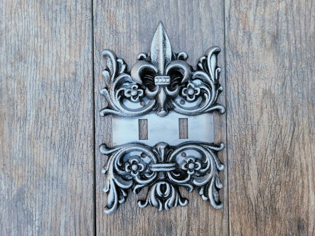 Metal Fleur de Lis Double Toggle Switch Plate | PICK YOUR COLOR | Two gang Decorative Iron Switch plate | FleurDeLisJunkie | Fleur de Lis