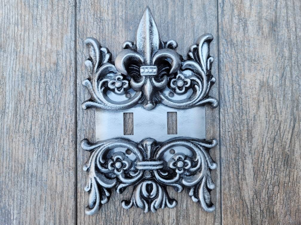 Metal Fleur de Lis Double Toggle Switch Plate | PICK YOUR COLOR | Two gang Decorative Iron Switch plate | FleurDeLisJunkie | Fleur de Lis