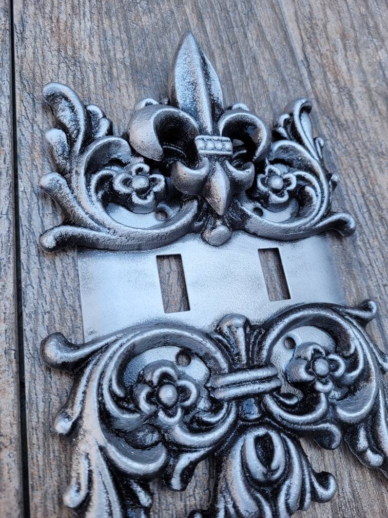 Metal Fleur de Lis Double Toggle Switch Plate | PICK YOUR COLOR | Two gang Decorative Iron Switch plate | FleurDeLisJunkie | Fleur de Lis