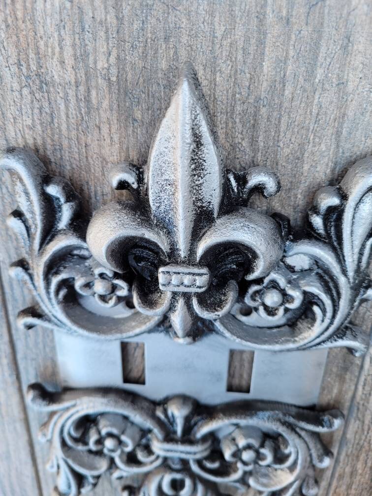 Metal Fleur de Lis Double Toggle Switch Plate | PICK YOUR COLOR | Two gang Decorative Iron Switch plate | FleurDeLisJunkie | Fleur de Lis