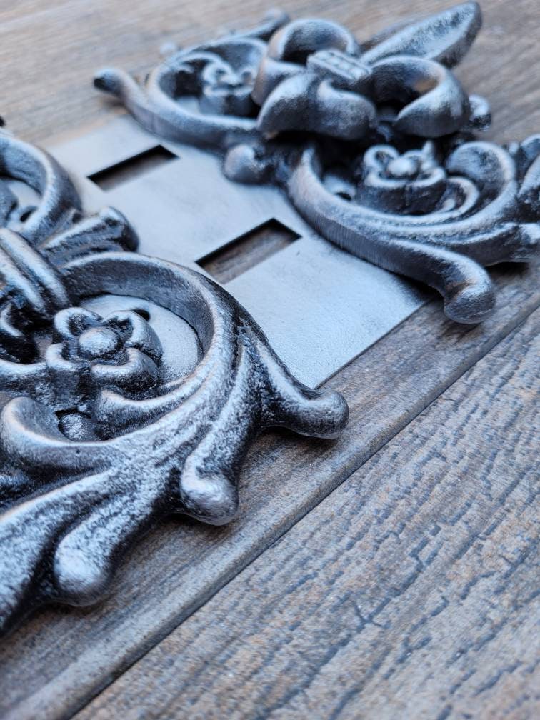 Metal Fleur de Lis Double Toggle Switch Plate | PICK YOUR COLOR | Two gang Decorative Iron Switch plate | FleurDeLisJunkie | Fleur de Lis