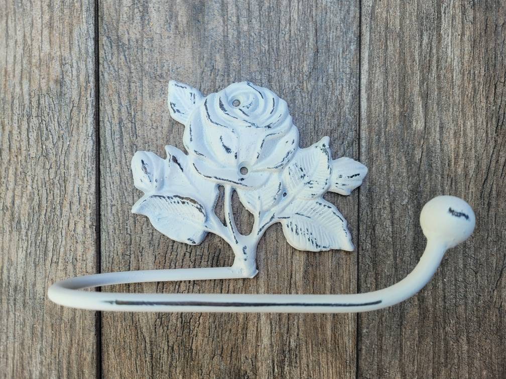 Toilet Paper Holder Rose Tissue Holder, PICK Your COLOR, TP Hanger, Cottage Bathroom, Iron Metal Bath Hardware Shabby chic, Victorian