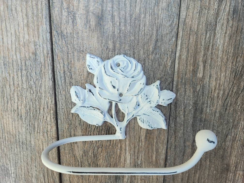 Toilet Paper Holder Rose Tissue Holder, PICK Your COLOR, TP Hanger, Cottage Bathroom, Iron Metal Bath Hardware Shabby chic, Victorian