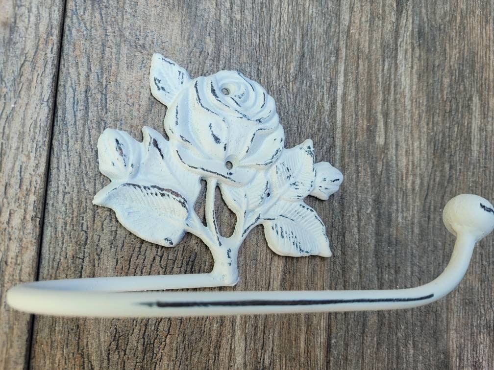 Toilet Paper Holder Rose Tissue Holder, PICK Your COLOR, TP Hanger, Cottage Bathroom, Iron Metal Bath Hardware Shabby chic, Victorian