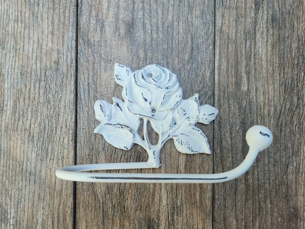 Toilet Paper Holder Rose Tissue Holder, PICK Your COLOR, TP Hanger, Cottage Bathroom, Iron Metal Bath Hardware Shabby chic, Victorian