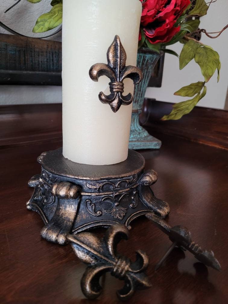 Set of 3 Iron Fleur de lis candle pins, tacks - PICK YOUR COLOR - Old World, French Country, Tuscan, Medieval, Gothic, New Orleans Saints