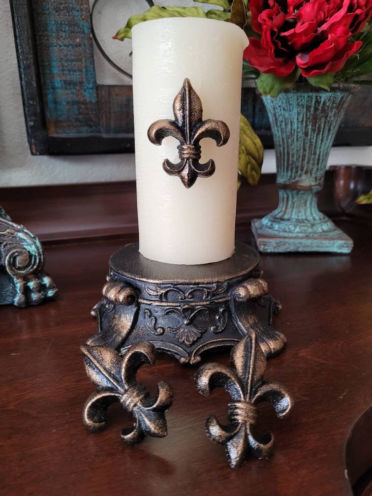 Set of 3 Iron Fleur de lis candle pins, tacks - PICK YOUR COLOR - Old World, French Country, Tuscan, Medieval, Gothic, New Orleans Saints