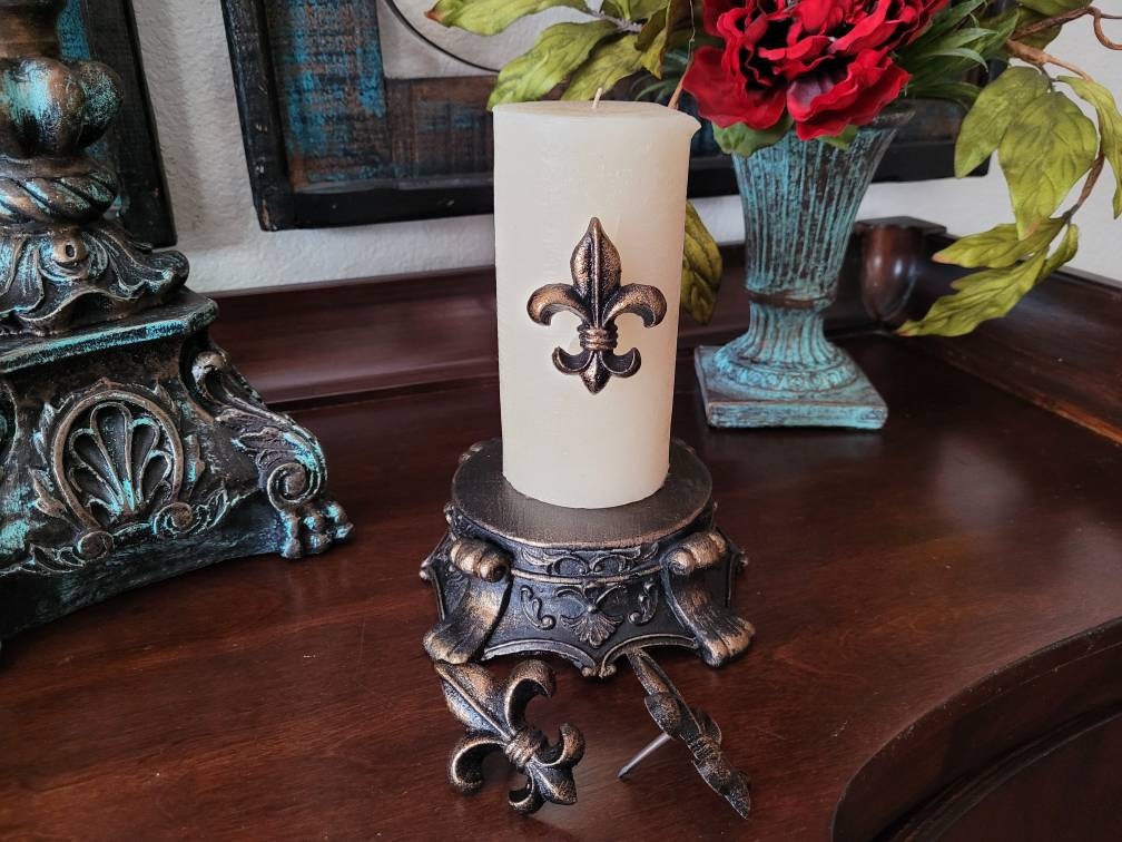 Set of 3 Iron Fleur de lis candle pins, tacks - PICK YOUR COLOR - Old World, French Country, Tuscan, Medieval, Gothic, New Orleans Saints
