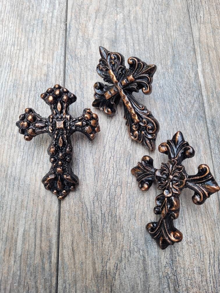 THREE Cross Candle Pins | Set of 3 crosses for pillar candles | PICK Your COLOR | Candle Decor, Candle Bling. | FleurDeLisJunkie | Fleur
