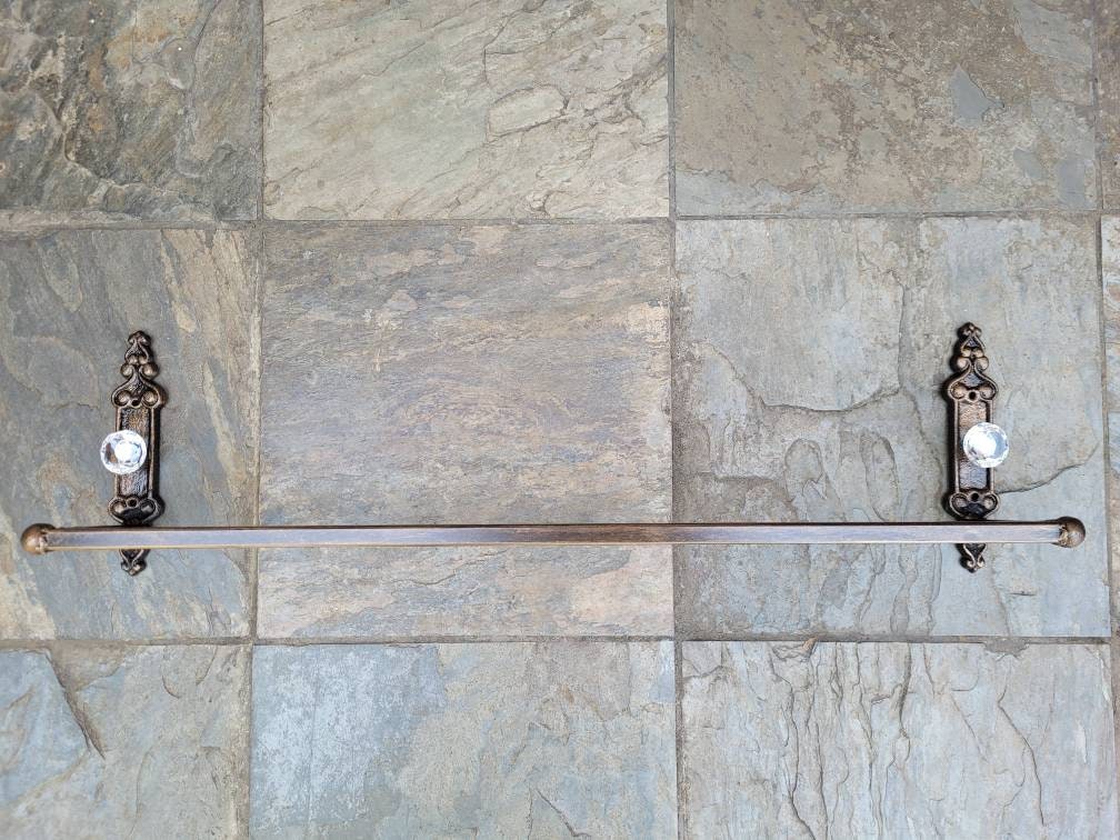 Metal Towel Bar with Crystal look vintage door knob style. PICK YOUR COLOR. Bathrooom fixture, bath accessory, original design. Tuscan