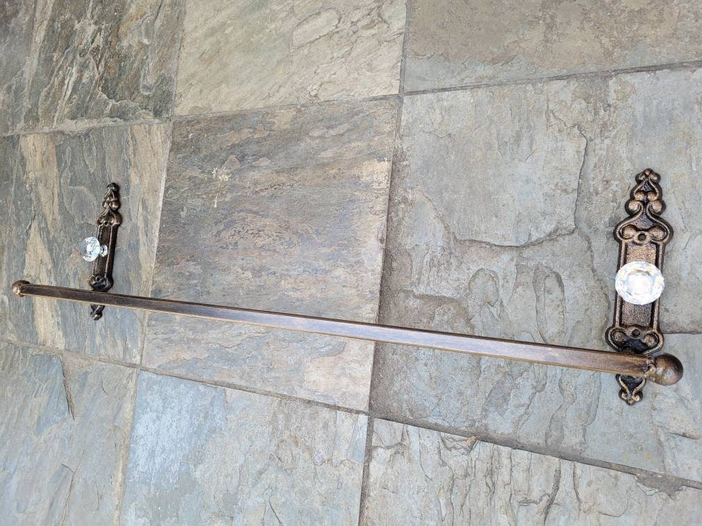 Metal Towel Bar with Crystal look vintage door knob style. PICK YOUR COLOR. Bathrooom fixture, bath accessory, original design. Tuscan