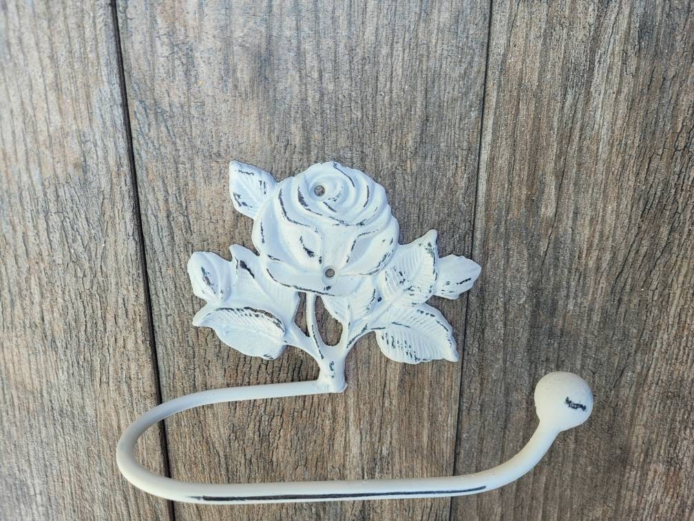 Toilet Paper Holder Rose Tissue Holder, PICK Your COLOR, TP Hanger, Cottage Bathroom, Iron Metal Bath Hardware Shabby chic, Victorian