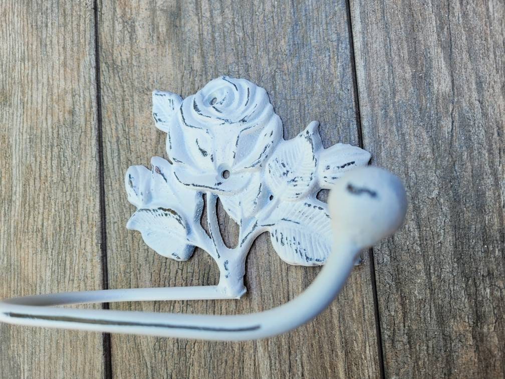 Toilet Paper Holder Rose Tissue Holder, PICK Your COLOR, TP Hanger, Cottage Bathroom, Iron Metal Bath Hardware Shabby chic, Victorian
