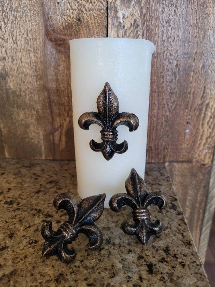 Set of 3 Iron Fleur de lis candle pins, tacks - PICK YOUR COLOR - Old World, French Country, Tuscan, Medieval, Gothic, New Orleans Saints