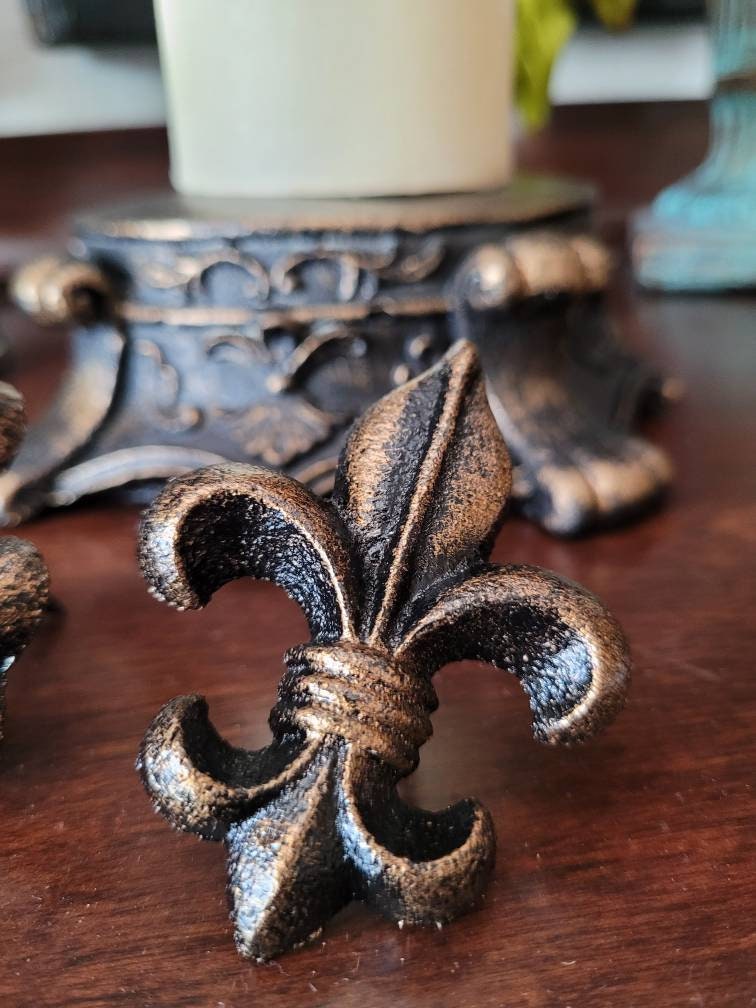 Set of 3 Iron Fleur de lis candle pins, tacks - PICK YOUR COLOR - Old World, French Country, Tuscan, Medieval, Gothic, New Orleans Saints