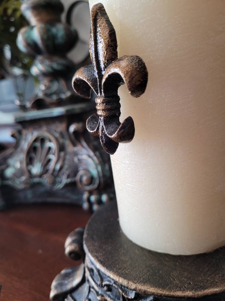 Set of 3 Iron Fleur de lis candle pins, tacks - PICK YOUR COLOR - Old World, French Country, Tuscan, Medieval, Gothic, New Orleans Saints