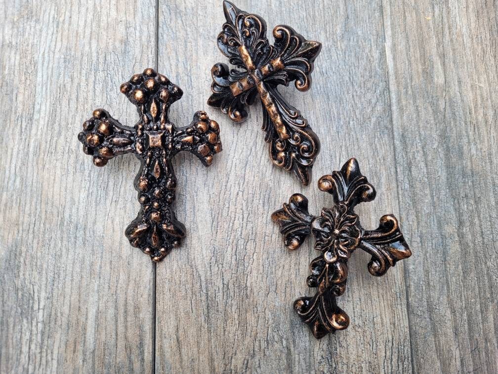 THREE Cross Candle Pins | Set of 3 crosses for pillar candles | PICK Your COLOR | Candle Decor, Candle Bling. | FleurDeLisJunkie | Fleur