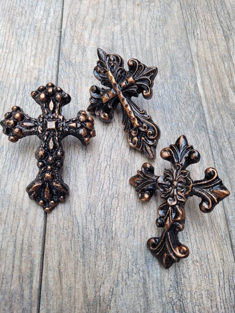 THREE Cross Candle Pins | Set of 3 crosses for pillar candles | PICK Your COLOR | Candle Decor, Candle Bling. | FleurDeLisJunkie | Fleur