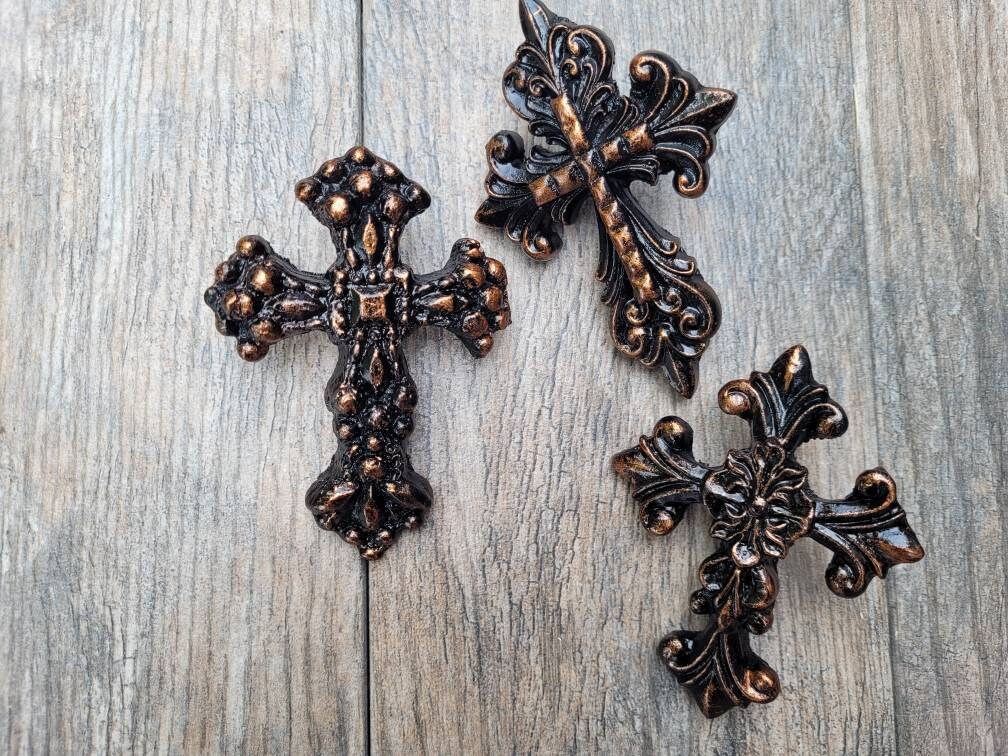 THREE Cross Candle Pins | Set of 3 crosses for pillar candles | PICK Your COLOR | Candle Decor, Candle Bling. | FleurDeLisJunkie | Fleur