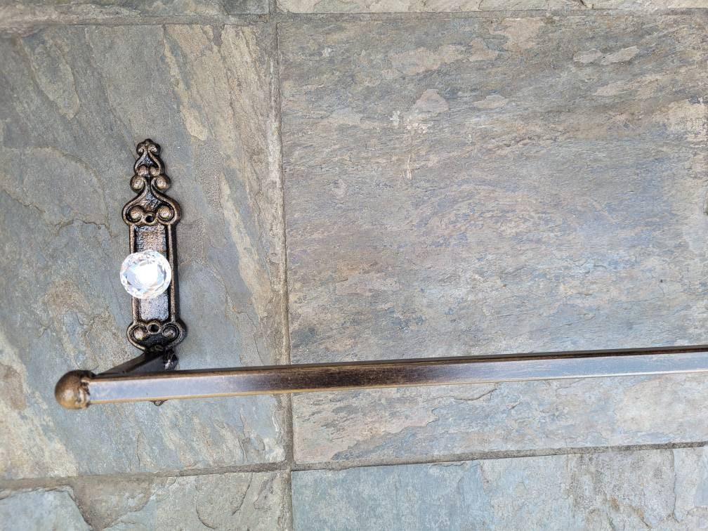 Metal Towel Bar with Crystal look vintage door knob style. PICK YOUR COLOR. Bathrooom fixture, bath accessory, original design. Tuscan