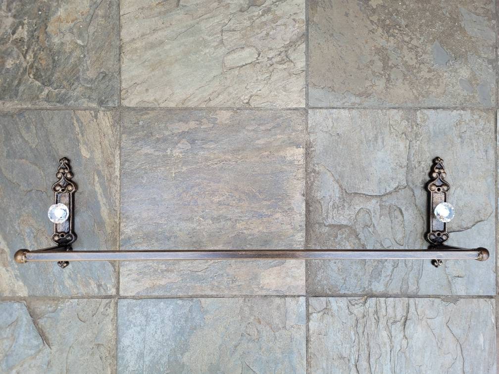 Metal Towel Bar with Crystal look vintage door knob style. PICK YOUR COLOR. Bathrooom fixture, bath accessory, original design. Tuscan