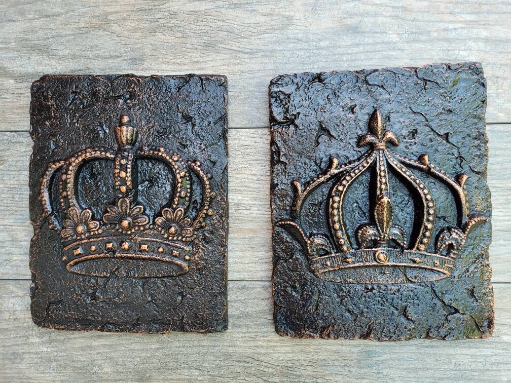 TWO Crown Wall Plaques Decor | PICK your COLOR | Royal King Queen | Architectural wall plaques | FleurDeLisJunkie | Cross, Fleurs, Princess