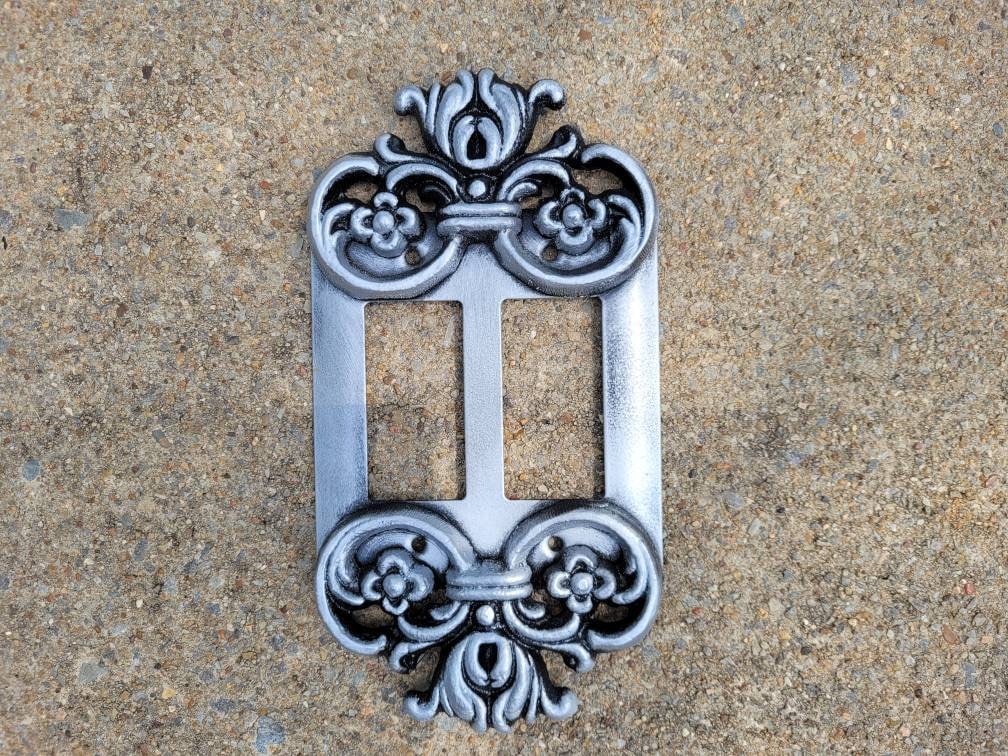 Ornate 2 Rocker Switch Plate Cover | PICK your COLOR | Metal Wall Decor GFI Rocker Switch Light Switch Covers, Double Rocker, 2 gang decora