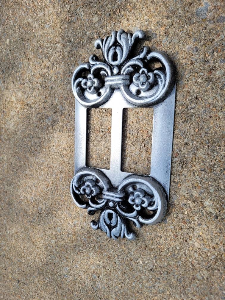 Ornate 2 Rocker Switch Plate Cover | PICK your COLOR | Metal Wall Decor GFI Rocker Switch Light Switch Covers, Double Rocker, 2 gang decora