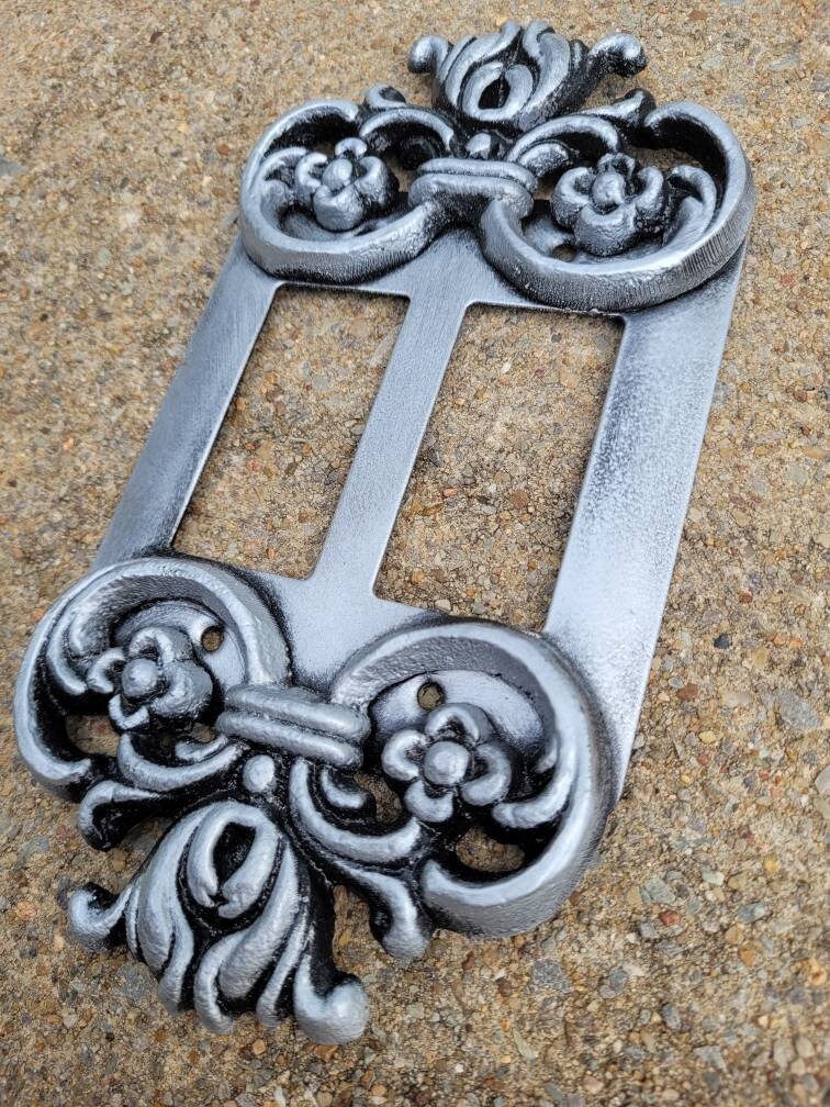 Ornate 2 Rocker Switch Plate Cover | PICK your COLOR | Metal Wall Decor GFI Rocker Switch Light Switch Covers, Double Rocker, 2 gang decora