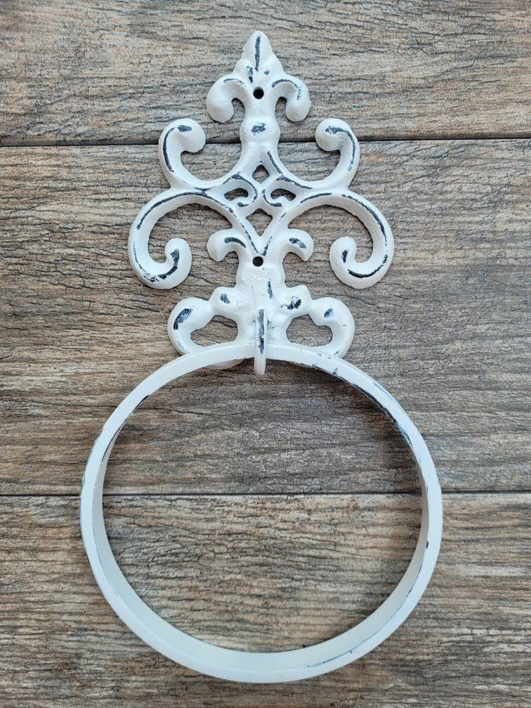 Iron Towel Ring | PICK YOUR COLOR | Fleur De Lis Hand Towel Holder | Metal Towel Hook | Towel Hanger | Bathroom hardware | fixture | shabby