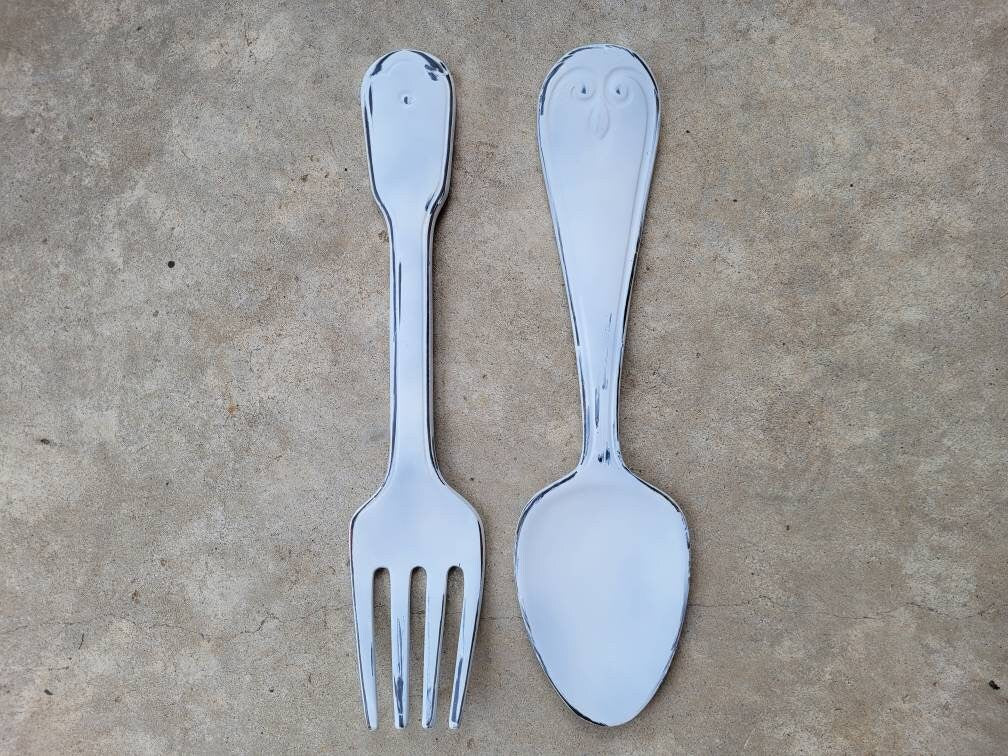 Fork and Spoon Wall Decor for Kitchen | PICK YOUR COLOR | Large Spoon and Fork | Kitchen Signs | Restaurant Decor | Diner Decor, Shabby Chic