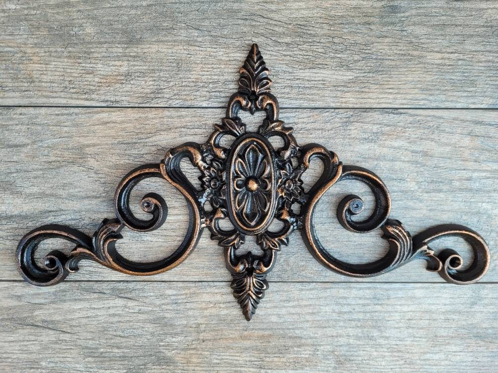 16 in. Cast Iron Topper | Pediment | Wall Plaque | Old World | Tuscan | Medieval | French Country Pediment | Door topper | FleurDeLisJunkie