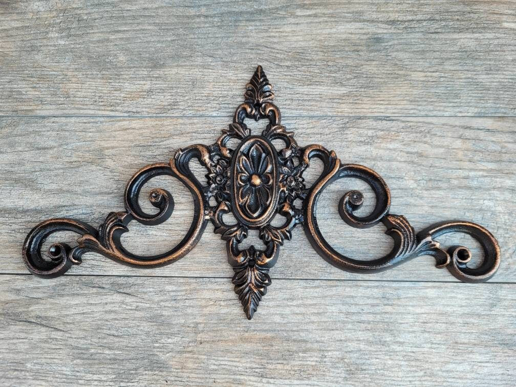 16 in. Cast Iron Topper | Pediment | Wall Plaque | Old World | Tuscan | Medieval | French Country Pediment | Door topper | FleurDeLisJunkie