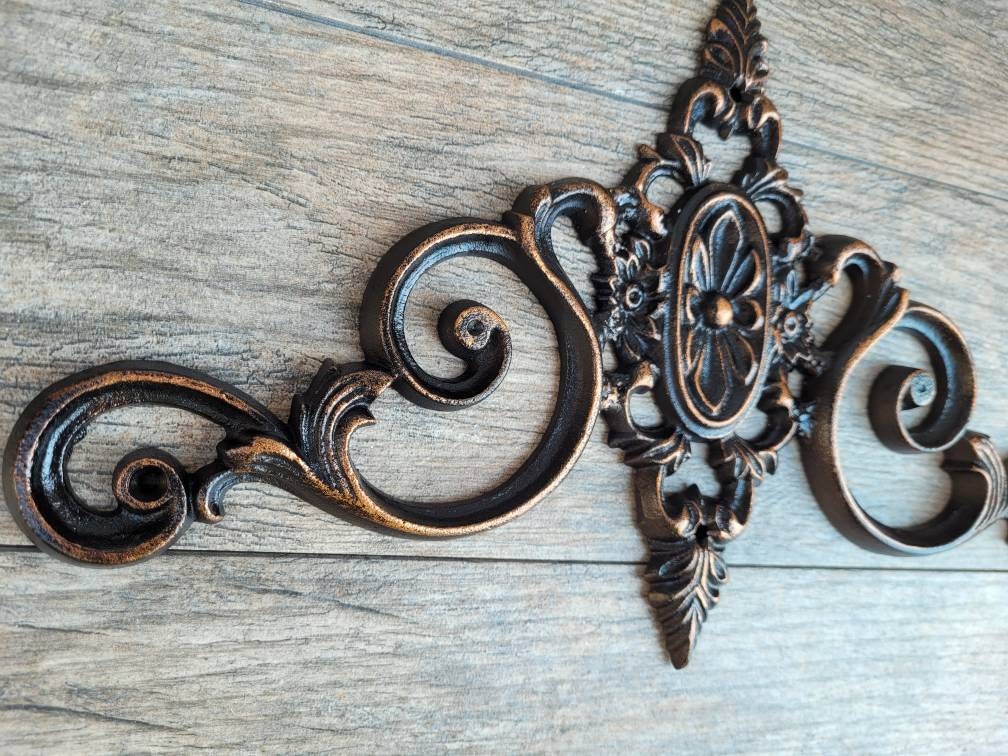 16 in. Cast Iron Topper | Pediment | Wall Plaque | Old World | Tuscan | Medieval | French Country Pediment | Door topper | FleurDeLisJunkie