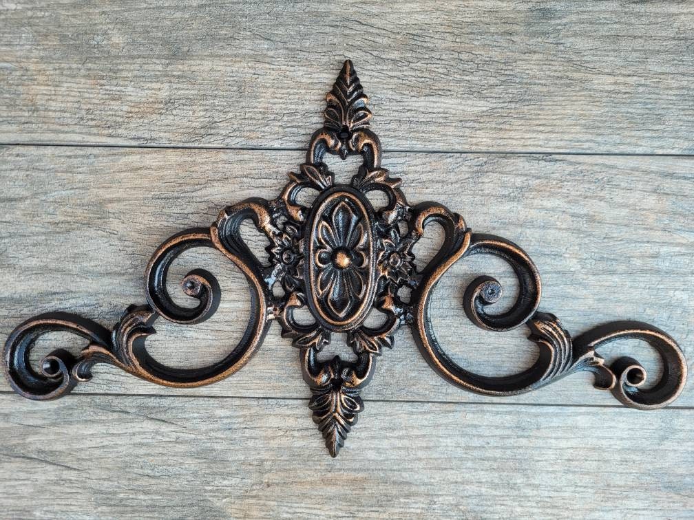 16 in. Cast Iron Topper | Pediment | Wall Plaque | Old World | Tuscan | Medieval | French Country Pediment | Door topper | FleurDeLisJunkie